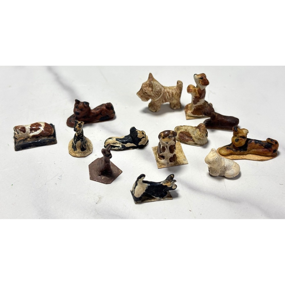 Vintage Miniature Dog Figurine Set 12pc Hand Painted Tiny Canine